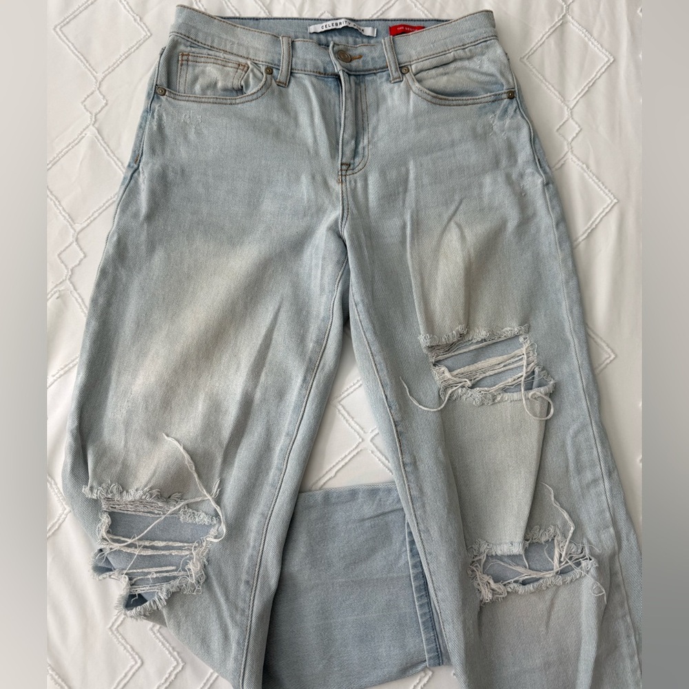 Light Blue Distressed Crop Denim Jeans